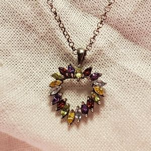 Vintage Marquee Gemstone Heart 925 With 925 Italy Chain